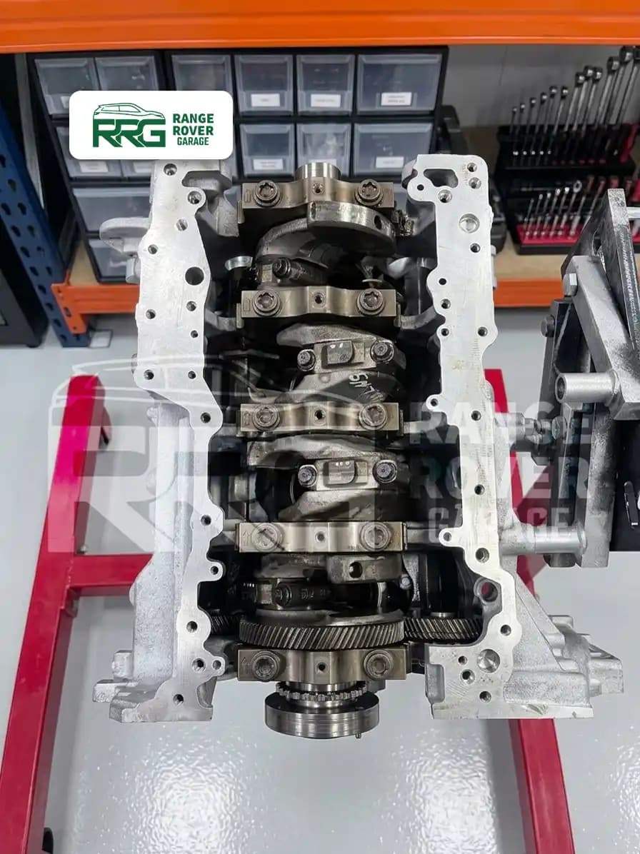 Exposed crankshaft inside a dismantled engine block