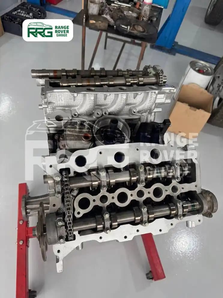 Engine cylinder head removed to expose the cylinder bores