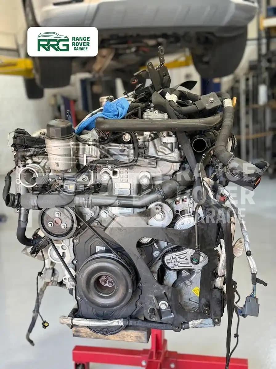 Complete engine mounted on a workshop stand