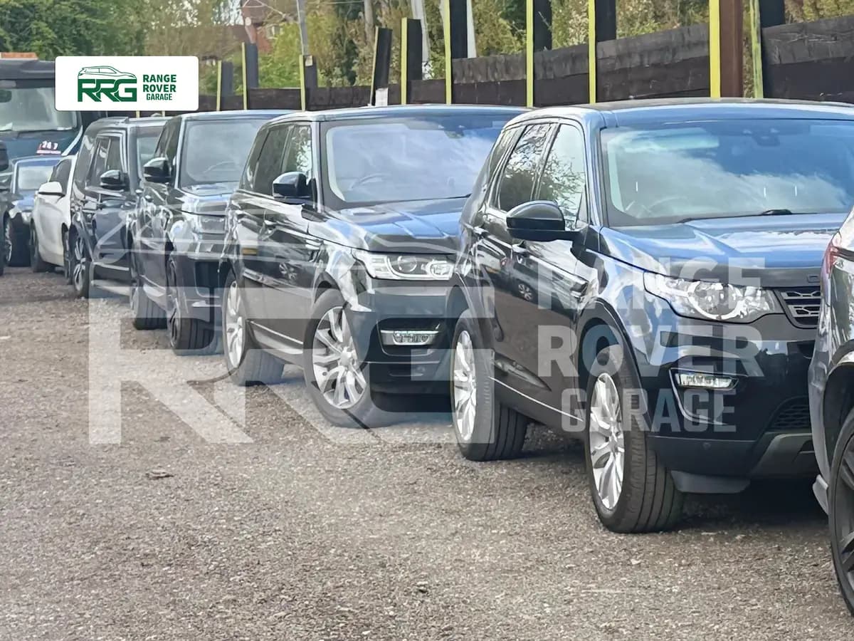 Range Rover vehicles lined up outside the Range Rover Garage workshop